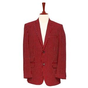 Mens Blazer Red Ivory Striped Dress Formal Party Jacket Wedding Sport Coat 42R